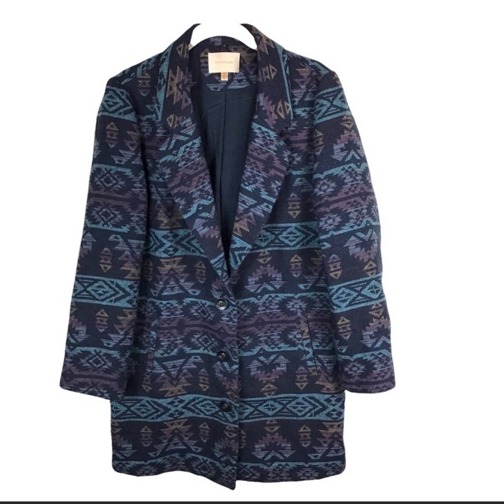 Skies are Blue Navy Blue Aztec Print Blazer
